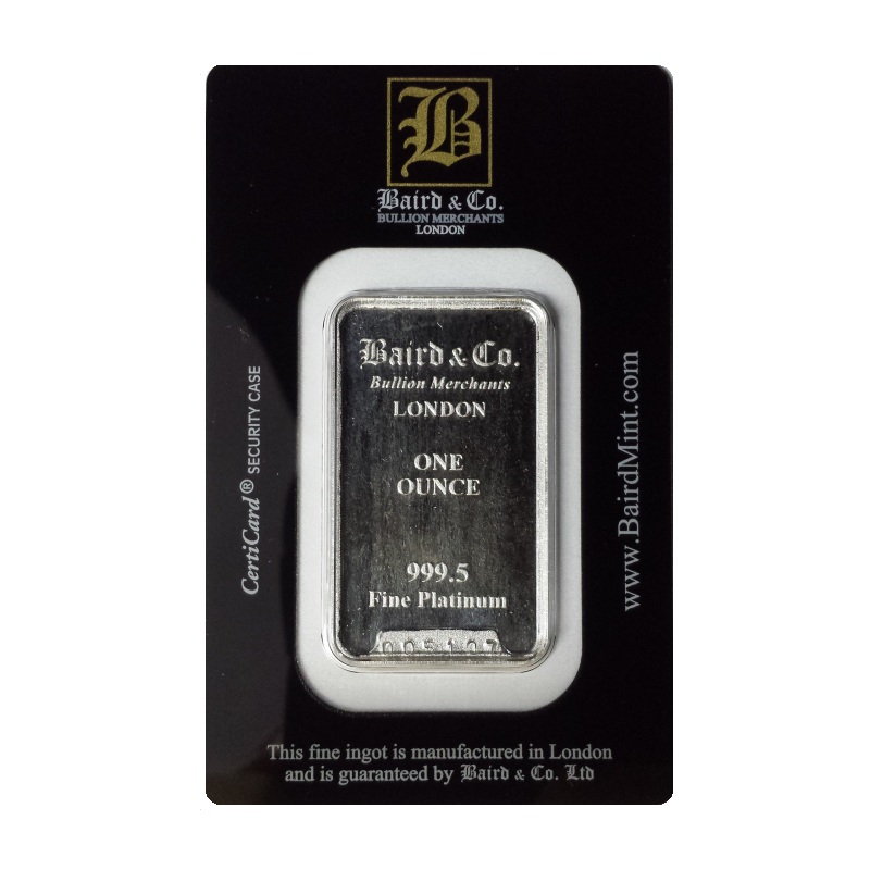 Baird and Co Minted Platinum Bar - 1oz Baird and Co Minted Platinum Bar - 1oz