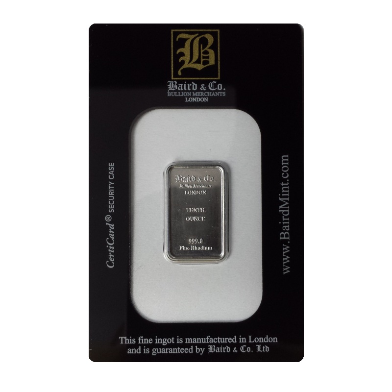 Baird and Co Minted Rhodium Bar - 1/10oz Baird and Co Minted Rhodium Bar - 1/10oz