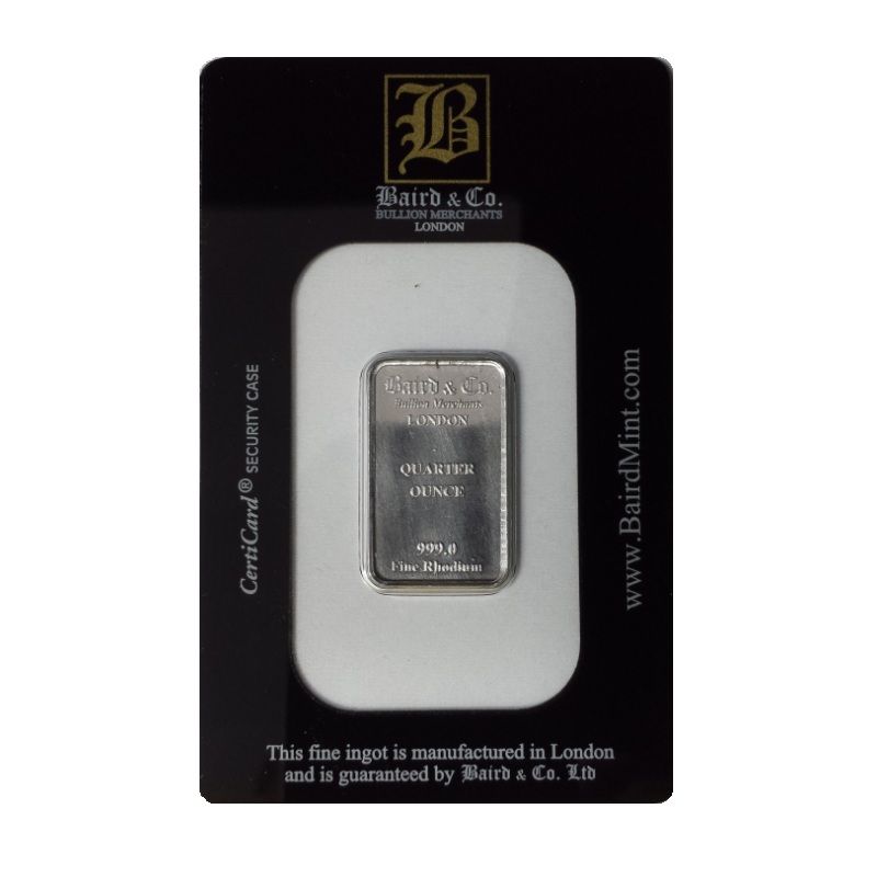 Baird and Co Minted Rhodium Bar - 1/4oz Baird and Co Minted Rhodium Bar - 1/4oz