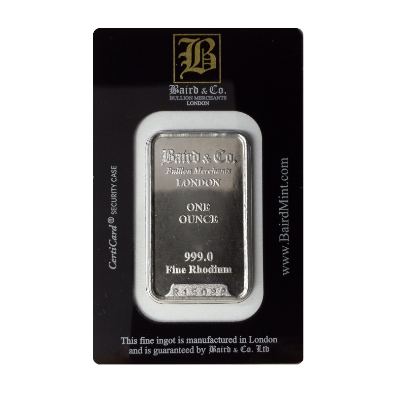 Baird and Co Minted Rhodium Bar - 1oz Baird and Co Minted Rhodium Bar - 1oz