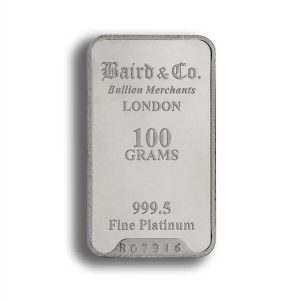 Baird and Co Minted Platinum Bar - 100g Baird and Co Minted Platinum Bar - 100g