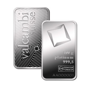 Valcambi Minted Platinum Bar - 100g Valcambi Minted Platinum Bar - 100g