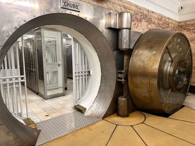 Vault door on high security precious metal storage